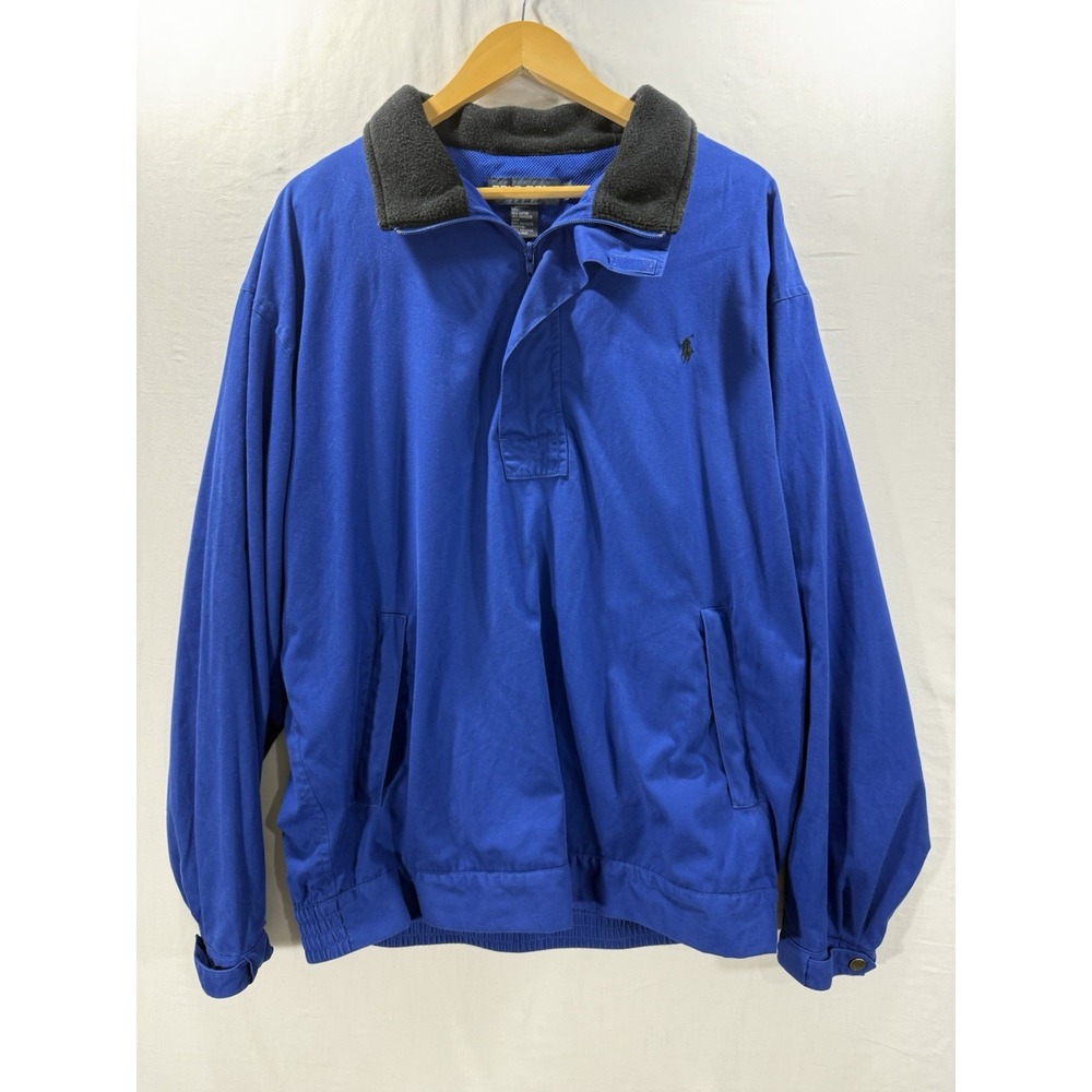 Polo Golf Ralph Lauren Blue Pullover Jacket Mens Large Windbreaker Fleece Collar